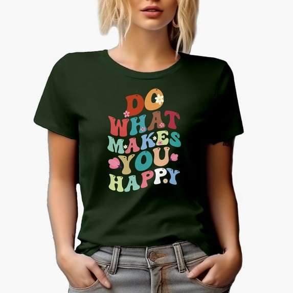 Do What Makes You Happy Quote with Cute Flowers, Groovy Retro Wavy Text Merch Gift, Military Green T-Shirt, 2XL