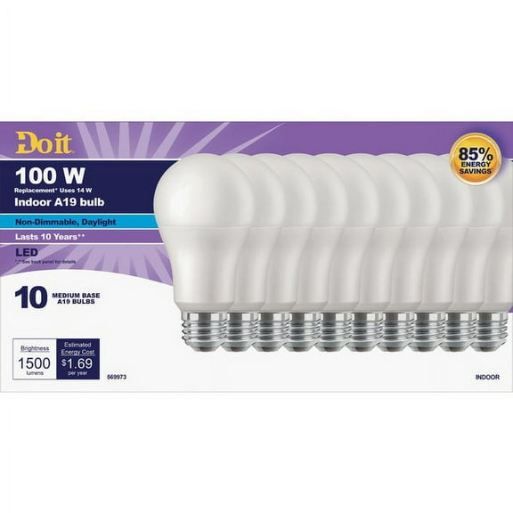 Do it 100W Equivalent Daylight A19 Medium LED Light Bulb (10-Pack) 362061