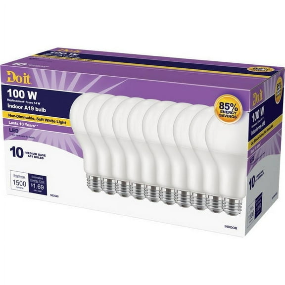 Do it 100W Equivalent Soft White A19 Medium LED Light Bulb (10-Pack) 362053