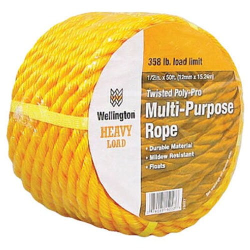Wellington Cordage Polypropylene Rope - Twisted, All Purpose - 1/2 In x 50 Ft, Yellow