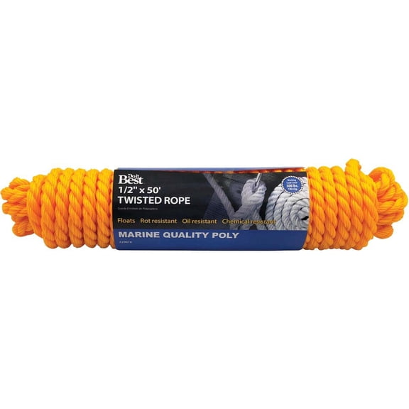 Wellington Cordage Polypropylene Rope - Twisted, All Purpose - 1/2 In x 50 Ft, Yellow