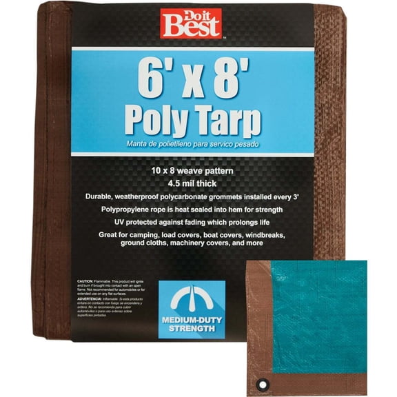 Do it Best Tools Poly Tarp Medium Duty - Durable, 1 Side Green/1 Side Brown - 6' x 8'