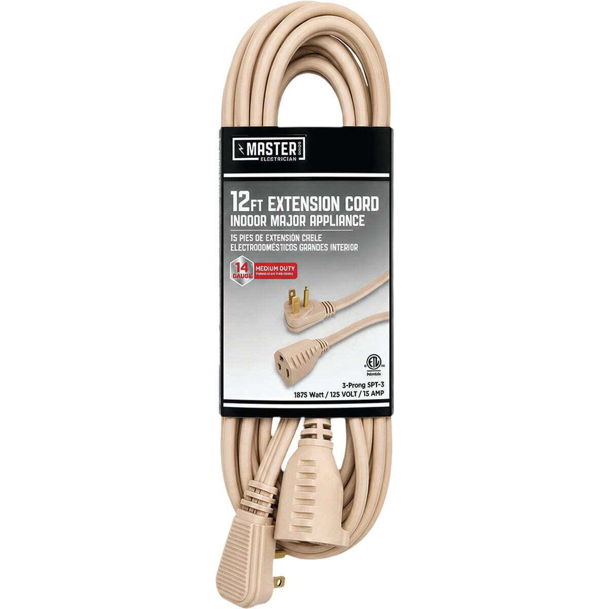 Woods Heavy Duty Appliance Cord AC-PT3143-12-BG - 15A, 12 Ft, 14/3, Beige