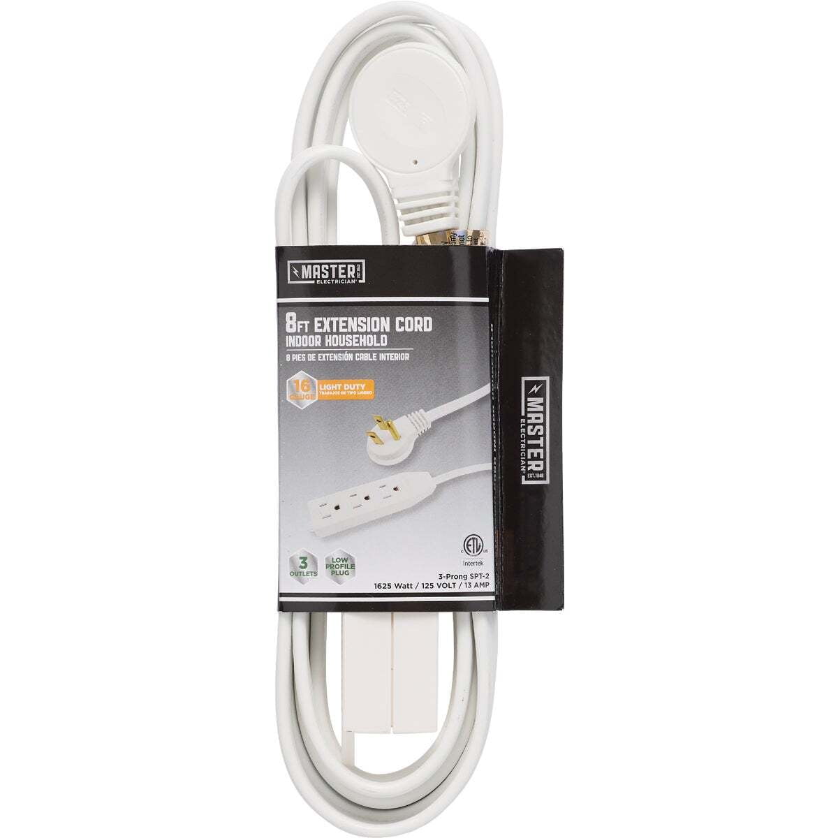 Master Electrician 8 Ft. 16/3 Flat Plug White Extension Cord 03517ME