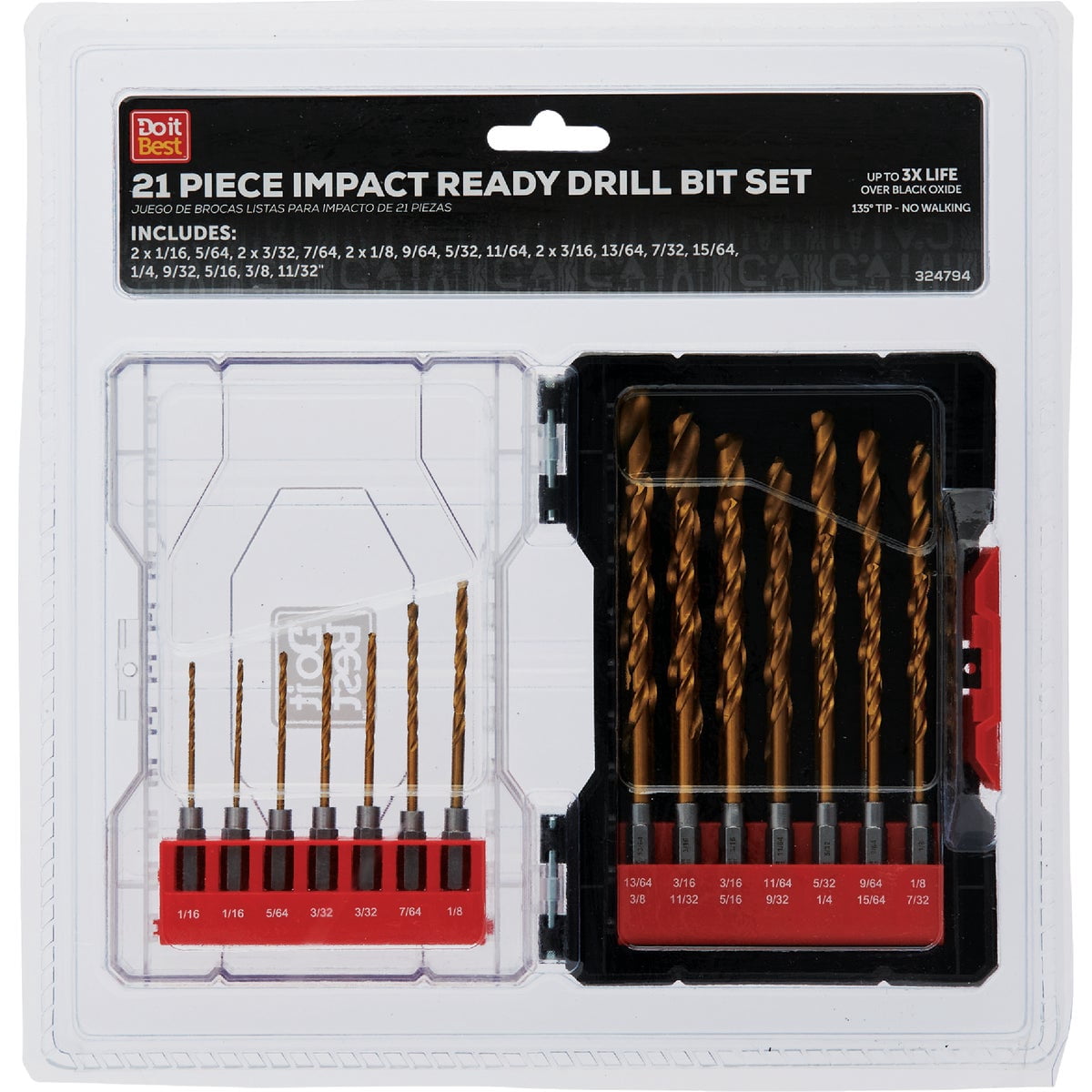 SIM Supply Titanium Hex Shank Drill Bit Set - Impact Ready - 21 Piece — Professional & DIY Use, Standard Battery Platform