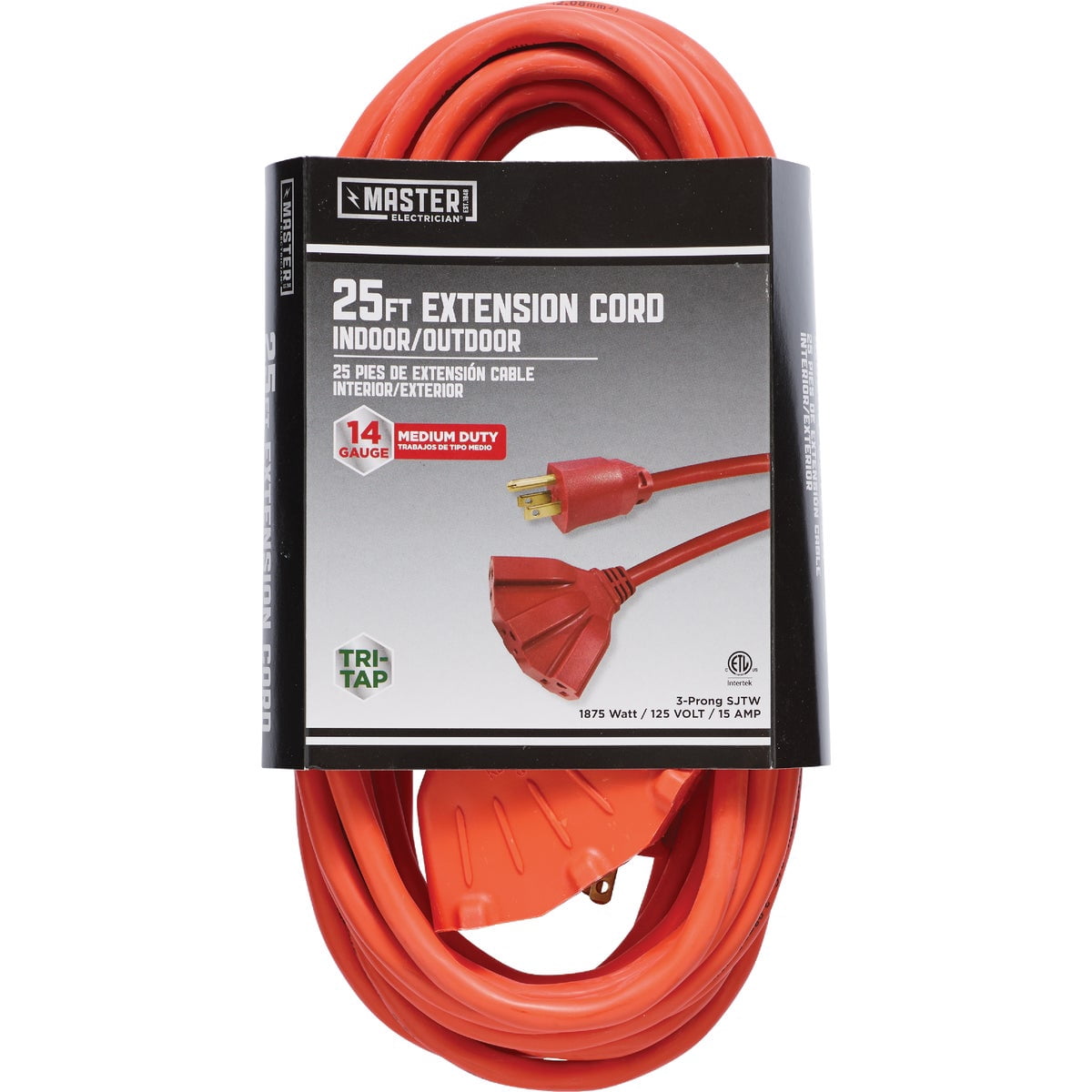 BIC Cables Master Electrician 25 Ft. 14/3 Heavy-Duty Outdoor Extension Cord 63025ME — Indoor & Outdoor Use, NEC-Compliant