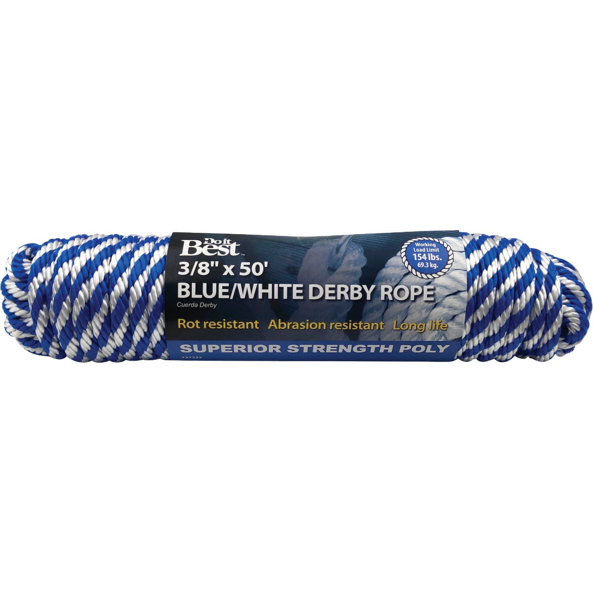 Darba Rope Do it Best 3/8 In. x 50 Ft. Blue & White Derby Polypropylene Packaged ...