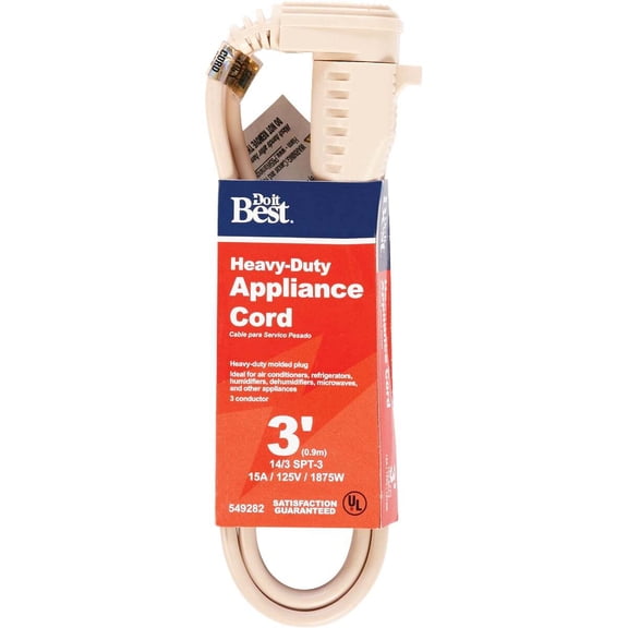 Woods 3 Ft Appliance Cord AC-PT3143-3-BG - Heavy Duty 15A 125V - Beige