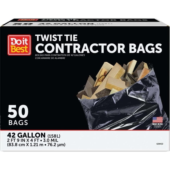 Do it Best 42 Gal. Twist Tie Contractor Black Trash Bag (50-Count) 628422