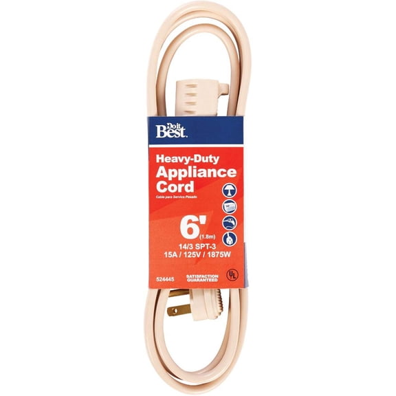 Woods 6 Ft Appliance Cord AC-PT3143-6-BG - Heavy Duty 14/3 15A - Beige