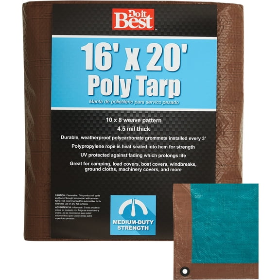 Do it Best Tools Do it Best 764396 Med Duty Tarp, 16X20, Brown/Green Interior & Exterior Use, Professional Finish