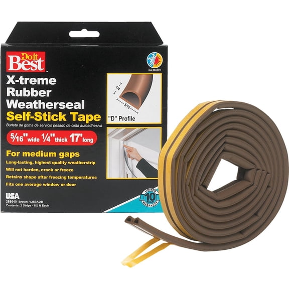 THERMWELL PRODS CO V25BADB Best Epdm Rubber Weather-Strip Tape, 3/8X1/4 X17', Brown