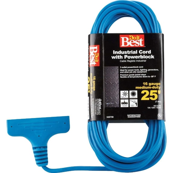 Master Electrician 25 Ft. 16/3 Extension Cord with Power Block RP-JTW163-25X-BL