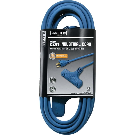SIM Supply Master Electrician 25 Ft. 16/3 Extension Cord with Power Block RP-JTW163-25X-BL Residential Use, Standard Application