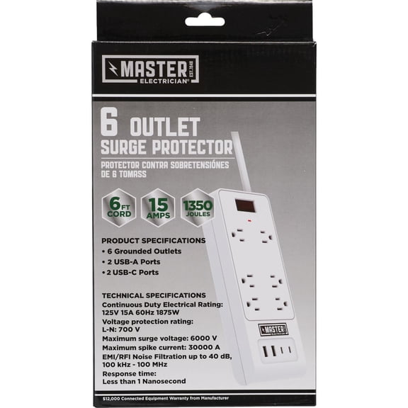 Do it Best Global Sourcing Master Electrician 6-Outlet/4-USB Port Surge Protector Strip - Pack of 2