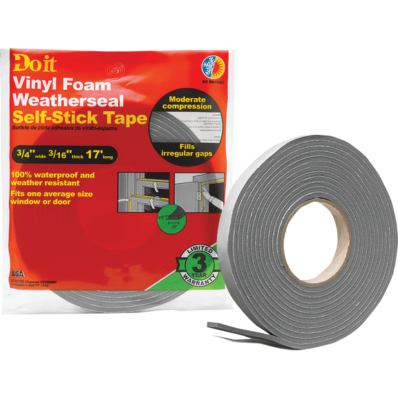 Do it Best Heavy Density PVC Closed Cell Vinyl Foam Weatherstrip Tape - Pack of 2 Residential Use, Standard Application