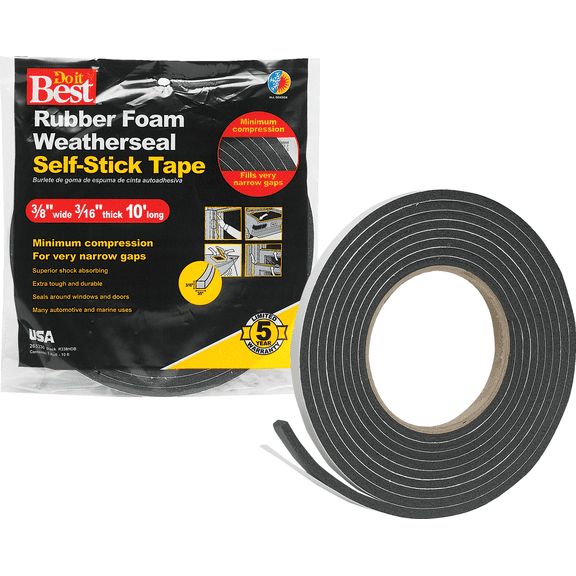 Do it Best Rubber Foam Weatherstrip Tape - Single Pack Residential Use, Standard Application