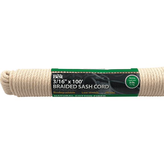 Do it Best Solid Braided Cotton Sash Cord - Pack of 2 Residential Use, Standard Application