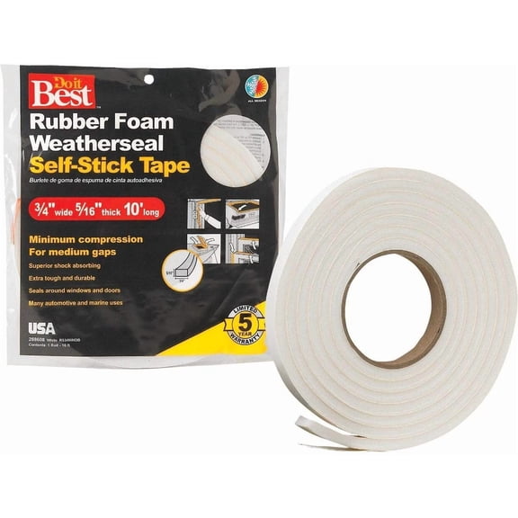 Do it Best Sponge Rubber Weatherstrip Tape, 3/4X5/16"X10' WHT TAPE