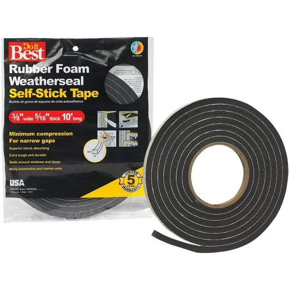 Do it Best Sponge Rubber Weatherstrip Tape, 3/8X5/16"X10' BLK TAPE