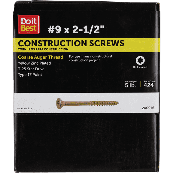 Do Fastener - Do it Best Star Drive Flat Head Gold Construction Wood Screws - Pack of 12 Construction & DIY Use, Standard Hardware Spec