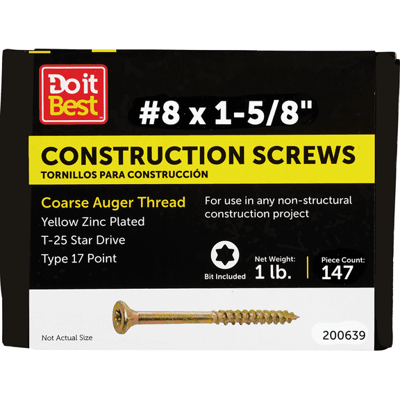 Do it Best Star Drive Flat Head Gold Construction Wood Screws - Pack of 2 Construction & DIY Use, Standard Hardware Spec