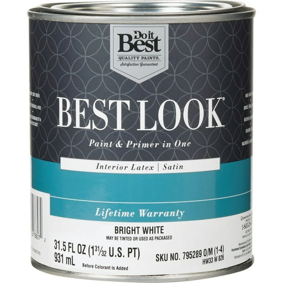 Do it Best Tools Best Look Bright White Paint and Primer In One Interior Latex Satin, 31.5 fl oz
