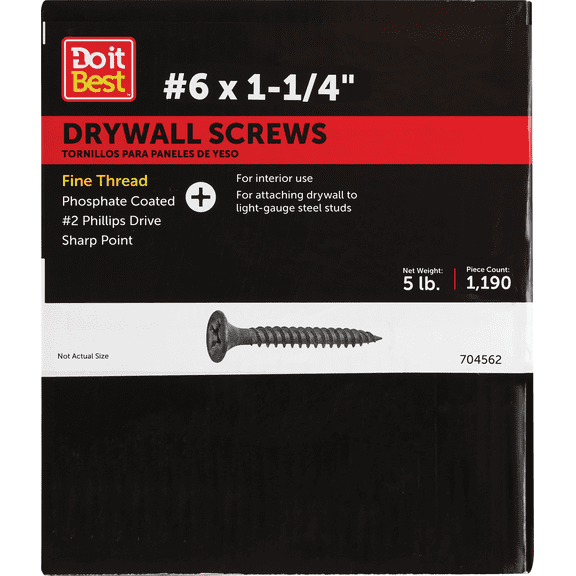 Do it Fine Thread Multipurpose Drywall Screw - Pack of 12 Construction & DIY Use, Standard Hardware Spec