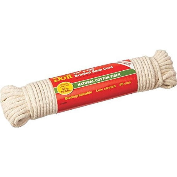 Do it Best Tools Cotton Sash Cord - Solid Braided, Biodegradable - 1/4 In x 100 Ft, White