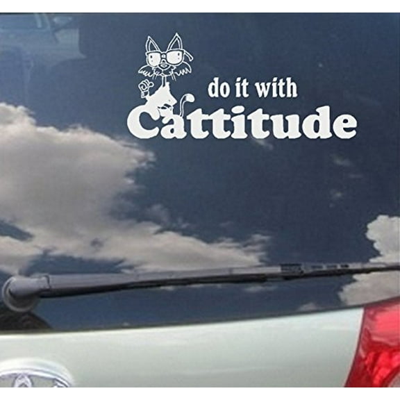 Do it with CATTITUDE ~ Wall or Window decal 6" x 13" (White)