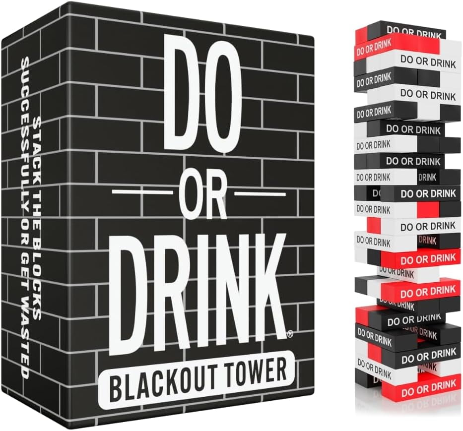 Do or Drink Blackout Tower Game Night Drinking Games for Adults with 54 Blocks and Challenges