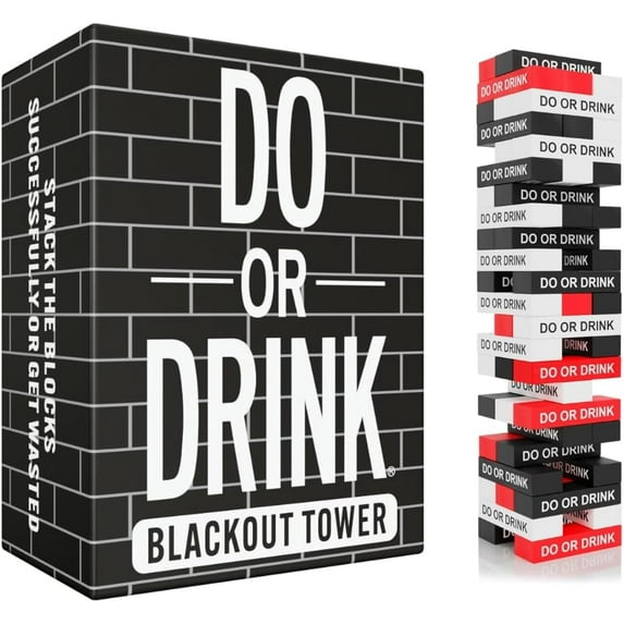 Do or Drink Blackout Tower Game Night Drinking Games for Adults with 54 Blocks and Challenges