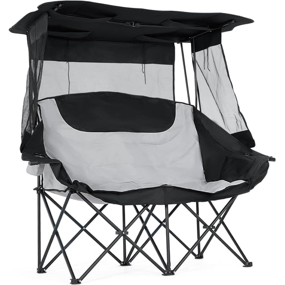 Bronkige Double Camping Chair with Canopy, Folding 2 Person Seat, Portable Outdoor Loveseat with Shade, Oversize Camp Chair for Beach, Lawn, and Outdoor Activities