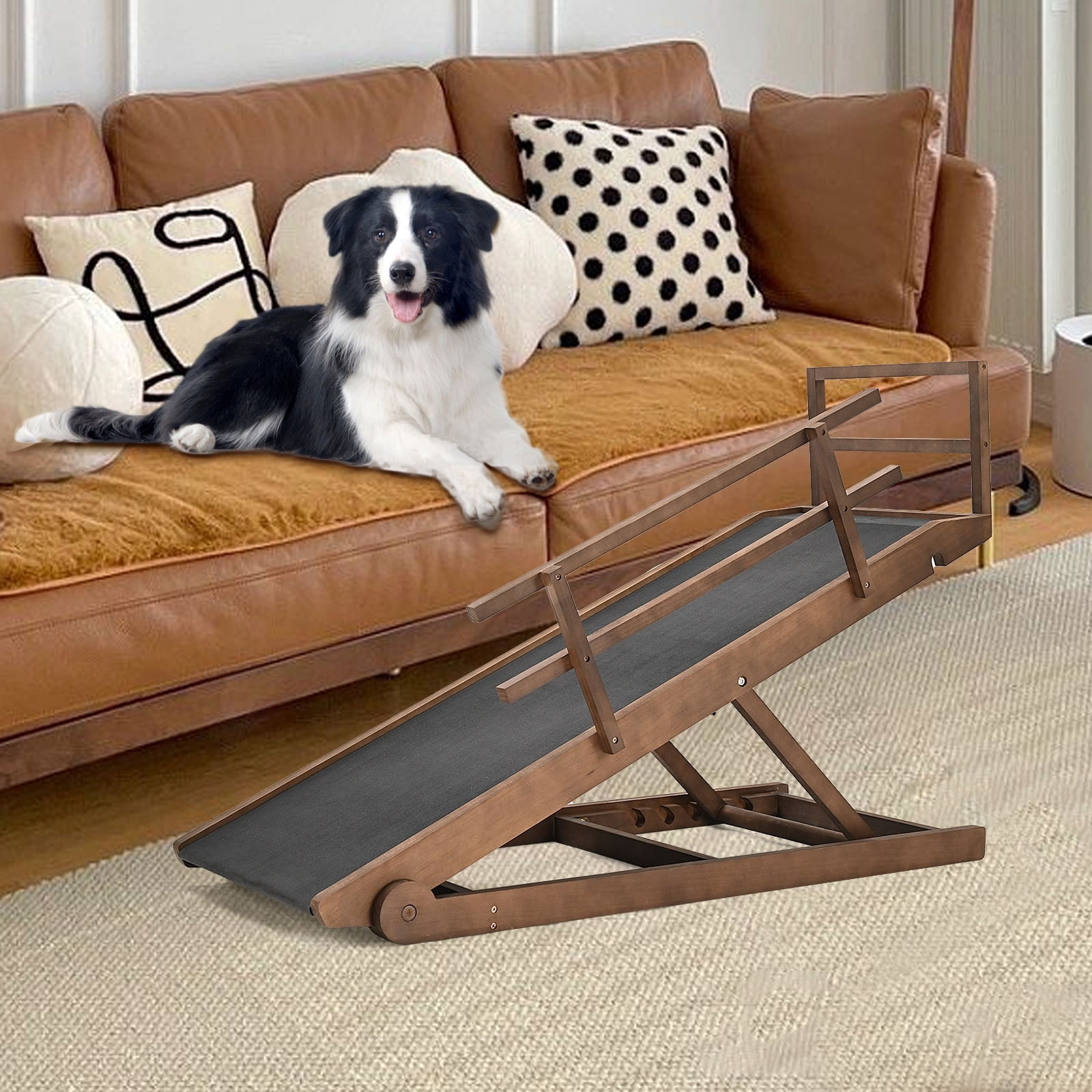 DoCred Pet Ramp, Portable Adjustable Height Folding Dog Ramp M - Brown ...
