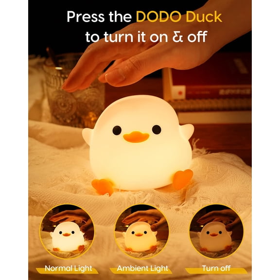 DoDo Duck Night Light, Cute Duck Lamp, Silicone Dimmable Nursery Nightlight, Rechargeable LED Bedside Lamp with 20 Minutes Timer & Tap Control Baby Girls Women Bedrooms, Living Room
