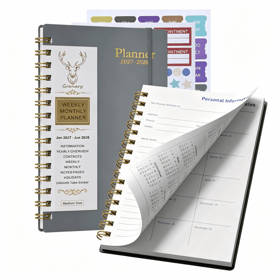 DoDoMagxanadu 2027-20287 Planner - Jan. 2027 - Jun. 2028 , 5.6" x 8.2" Monthly Planners & Appointment Book with Elastic Book Band, Monthly Tabs