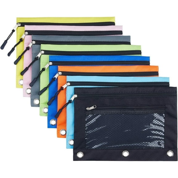 DoDoMagxanadu 8 Pack Pencil Pouch for 3 Ring Binder,Binder Pencil Pouch with Zipper,3 Ring Pencil Case with Clear Window,Big Capacity Pencil Bag for Office School College Supplies