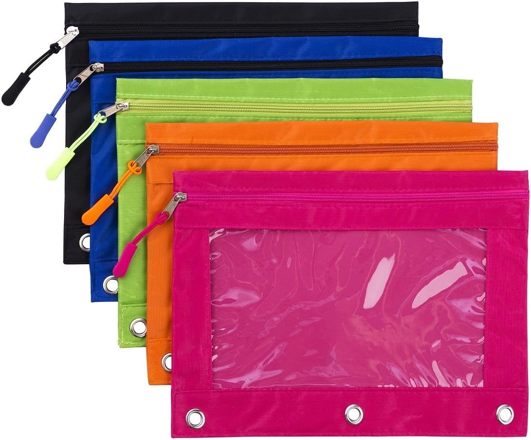 DoDoMagxanadu Riveted 3-Ring Pencil Case, Multicolored, 5-Count Pack