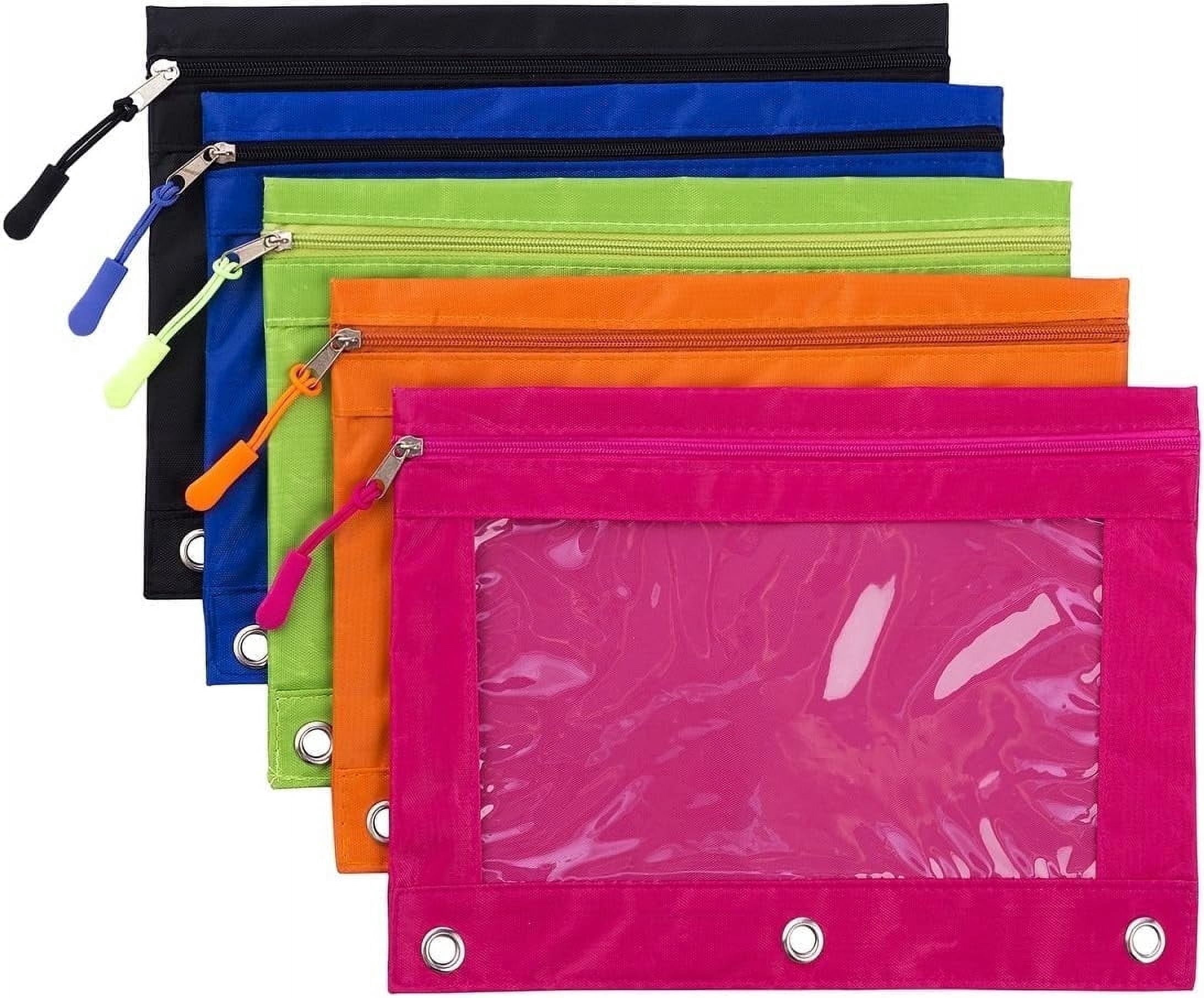 DoDoMagxanadu 3 Ring Binder Pencil Pouch with Zipper , Pencil Case with Rivet Enforced 3 Ring for School Supplies, 5 Pack 5 Colors