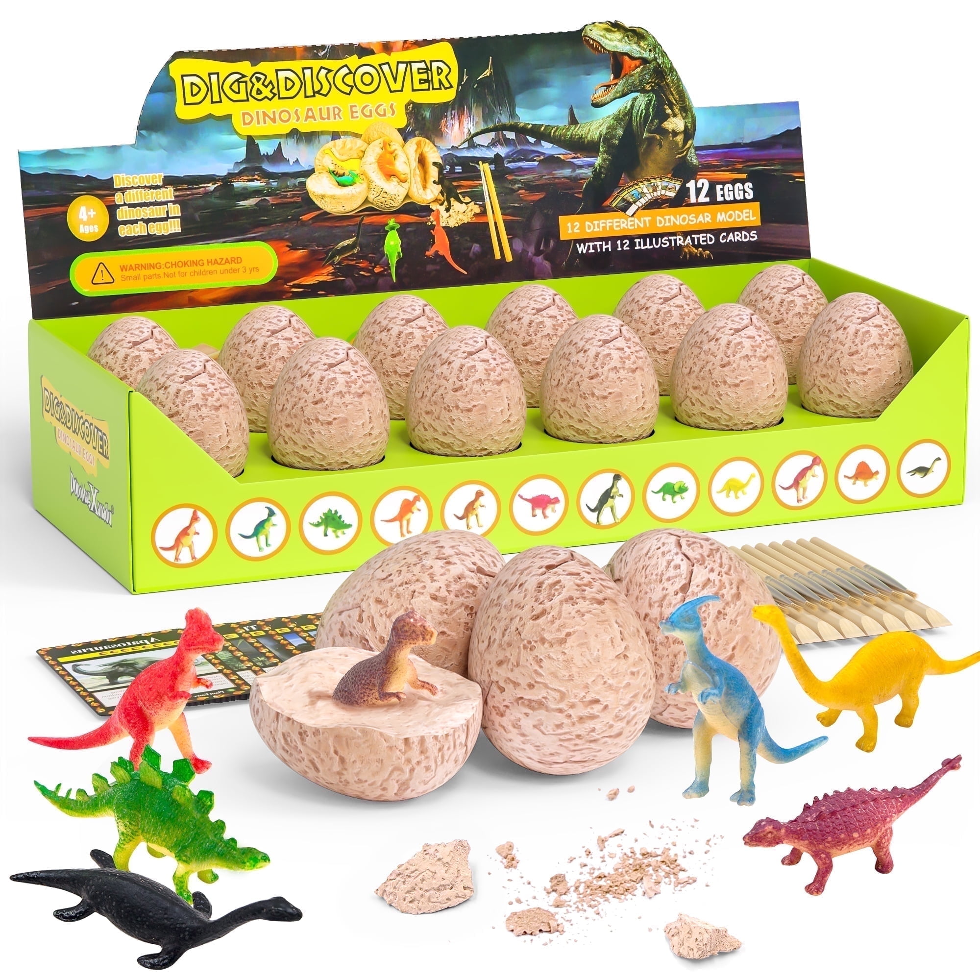 DoDoMagxanadu Dino Egg Dig Kit-12 Dinosaur Eggs, Dino Egg Excavation Kit for Dinosaur Birthday Theme Party Science STEM Toys Easter Paleontologist Gift for Boys Girls Kids