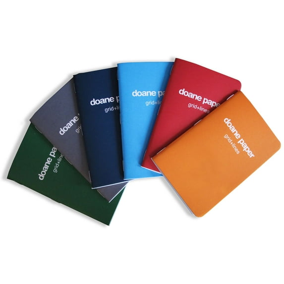 Doane Paper Grid + Lines Small Utility Pocket Sized Composition Notebook, 6 Pack, Unique Graph & Lined Ruling, 5.5" x 3.5" 24 Sheets, Assorted Colors
