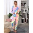 thumbnail image 1 of Doaraha Womens Pajamas Set Tie Dye Two Piece Long Sleeve Sweatshirt Hooded with Pants Sleepwear Pjs, Pink XXL, 1 of 8