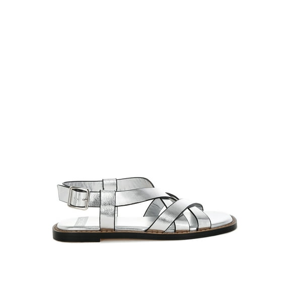 Doata Metallic Genuine Leather Buckled Flats