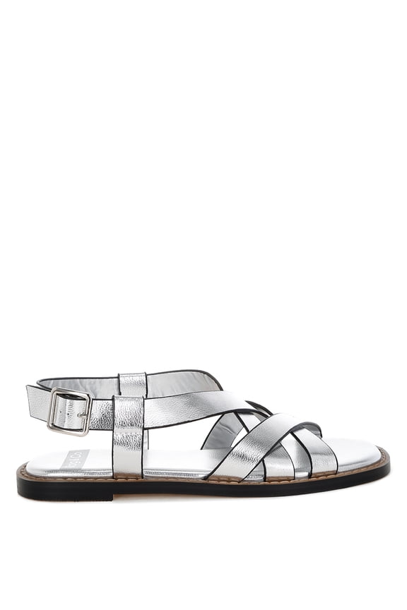 Doata Metallic Genuine Leather Buckled Flats