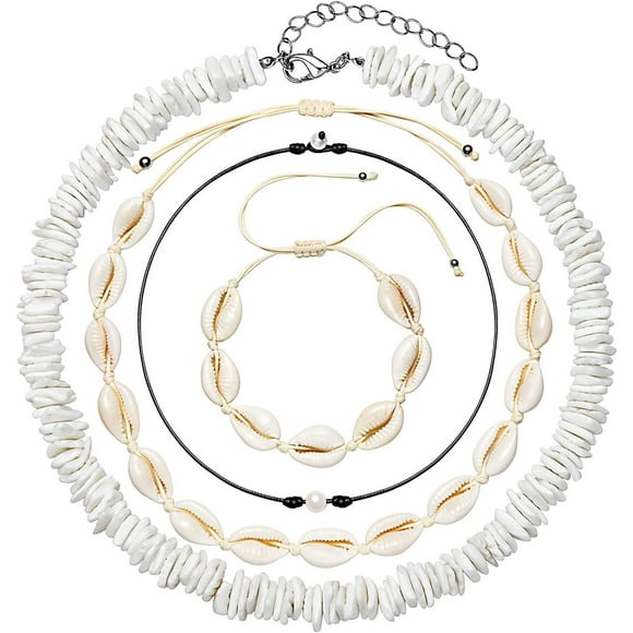 DobGot Puka Shell Necklace For Women Natural Pearl Choker Necklace Adjustable Seashell Necklace Cowrie Shell Bracelet Beach Boho Jewelry Set For Vsco[o2741]