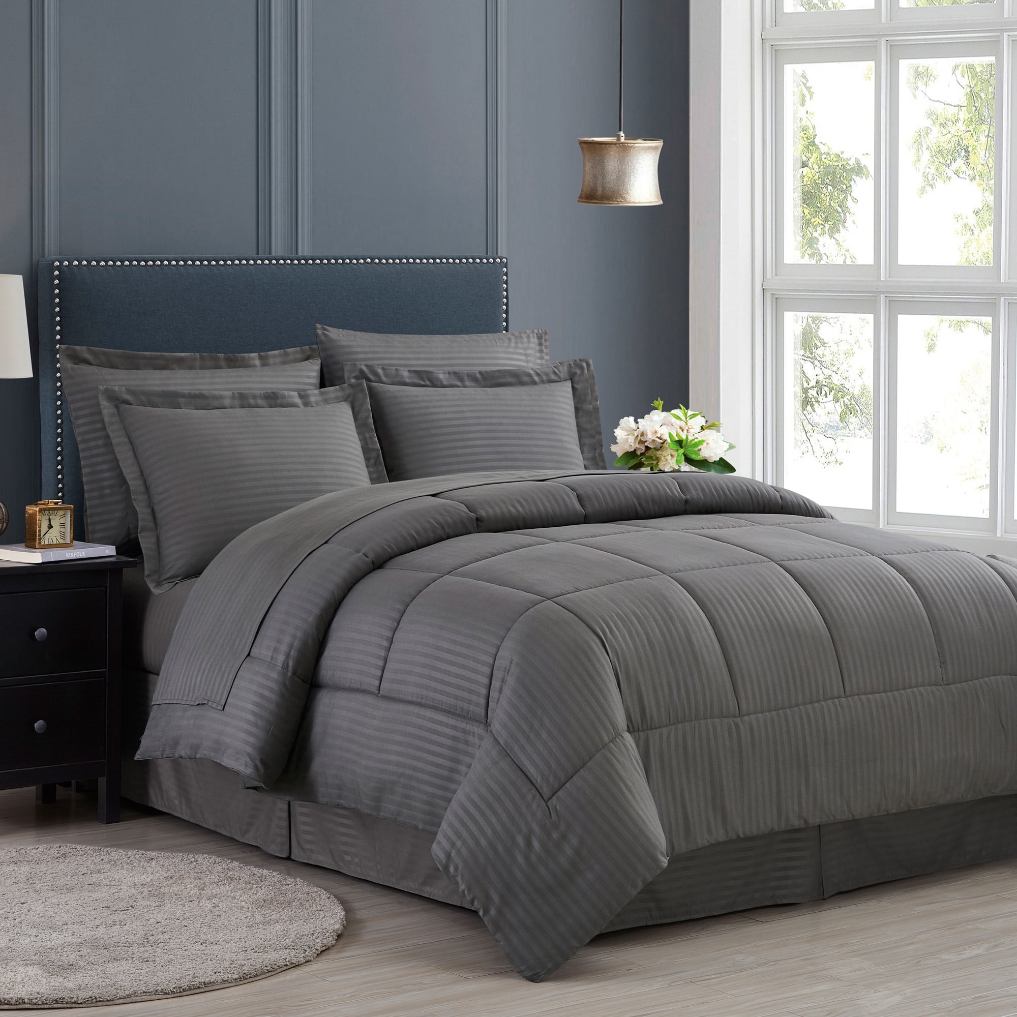 Gray Queen Down Alternative Microfiber 8-Piece Bedding Set