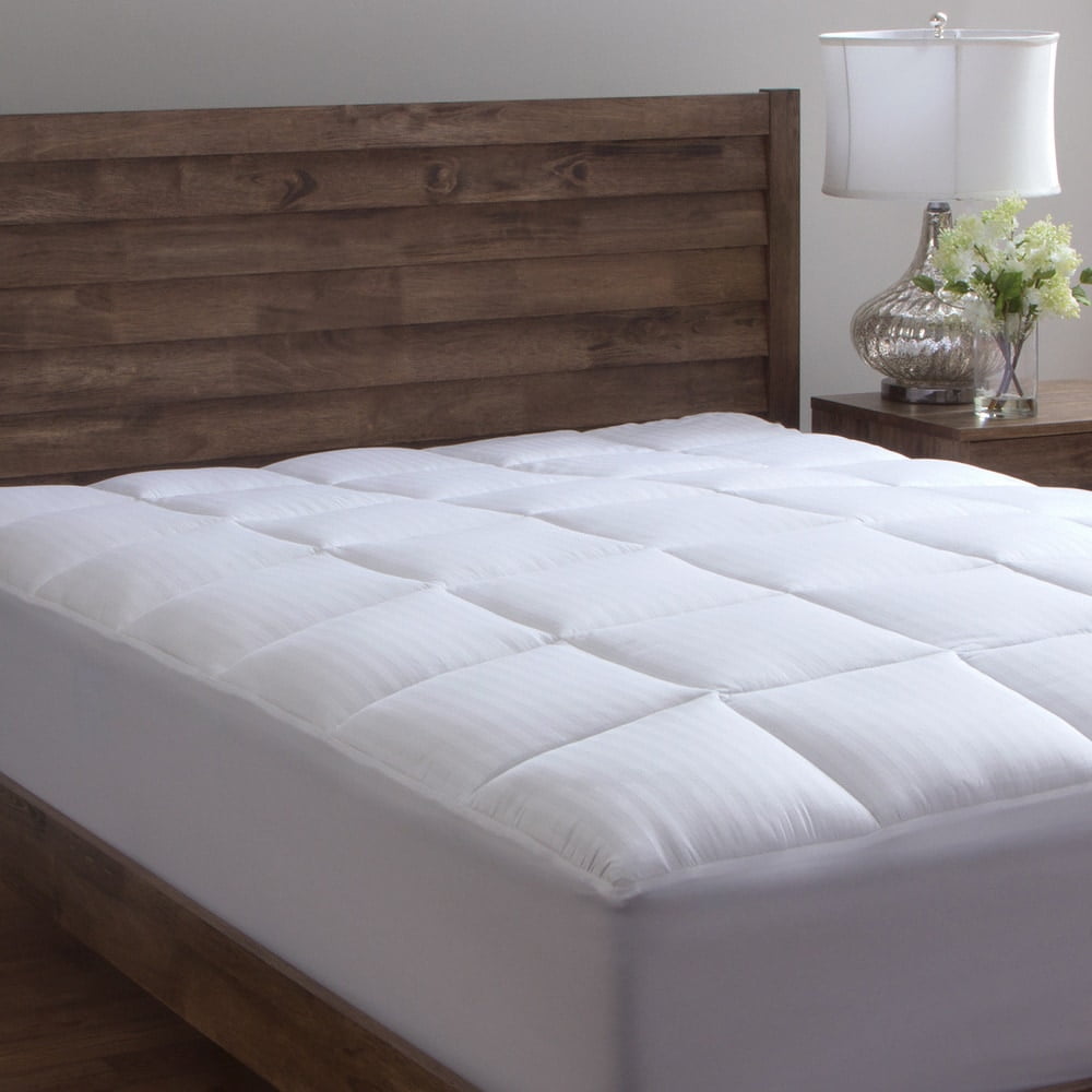 White Dobby Stripe Cotton Full Mattress Pad with Polyester Fill