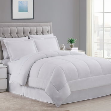 Dobby Stripe Bed In A Bag 8 Piece Comforter Sheet Bed Skirt Sham Set King - White