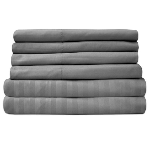 Dobby Stripe Sheets - 6 Piece 1500 Supreme Collection Fine Brushed Microfiber Deep Pocket Sheet Set - Silver , Full