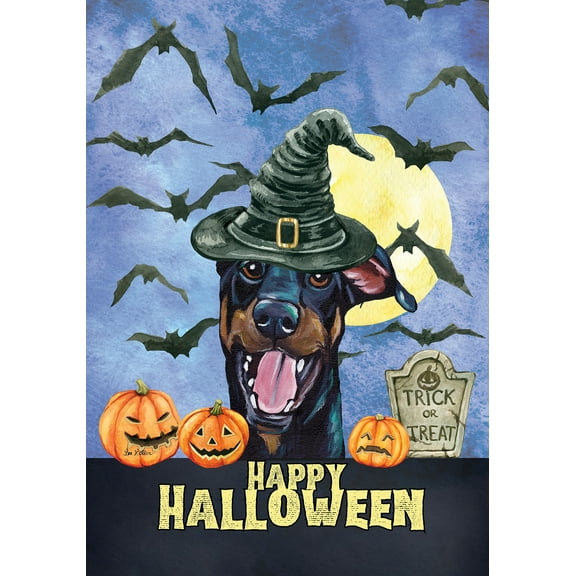 Doberman B/T Uncropped - HHS Best of Breed Halloween Garden Flag